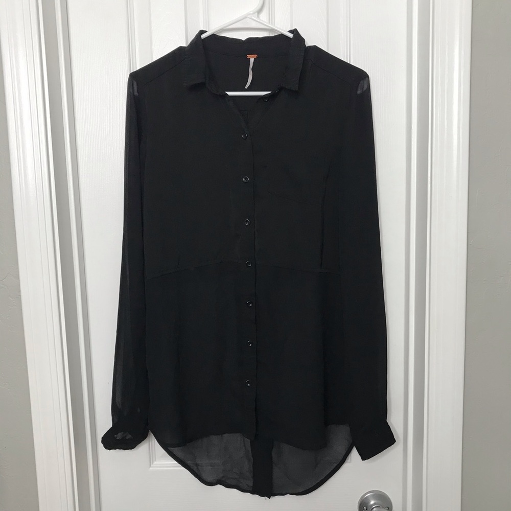 Free People Black Button Down Sheer Blouse